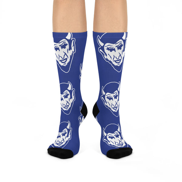 Van Buren High School Blue Devils - Crew Socks - large devil white on blue