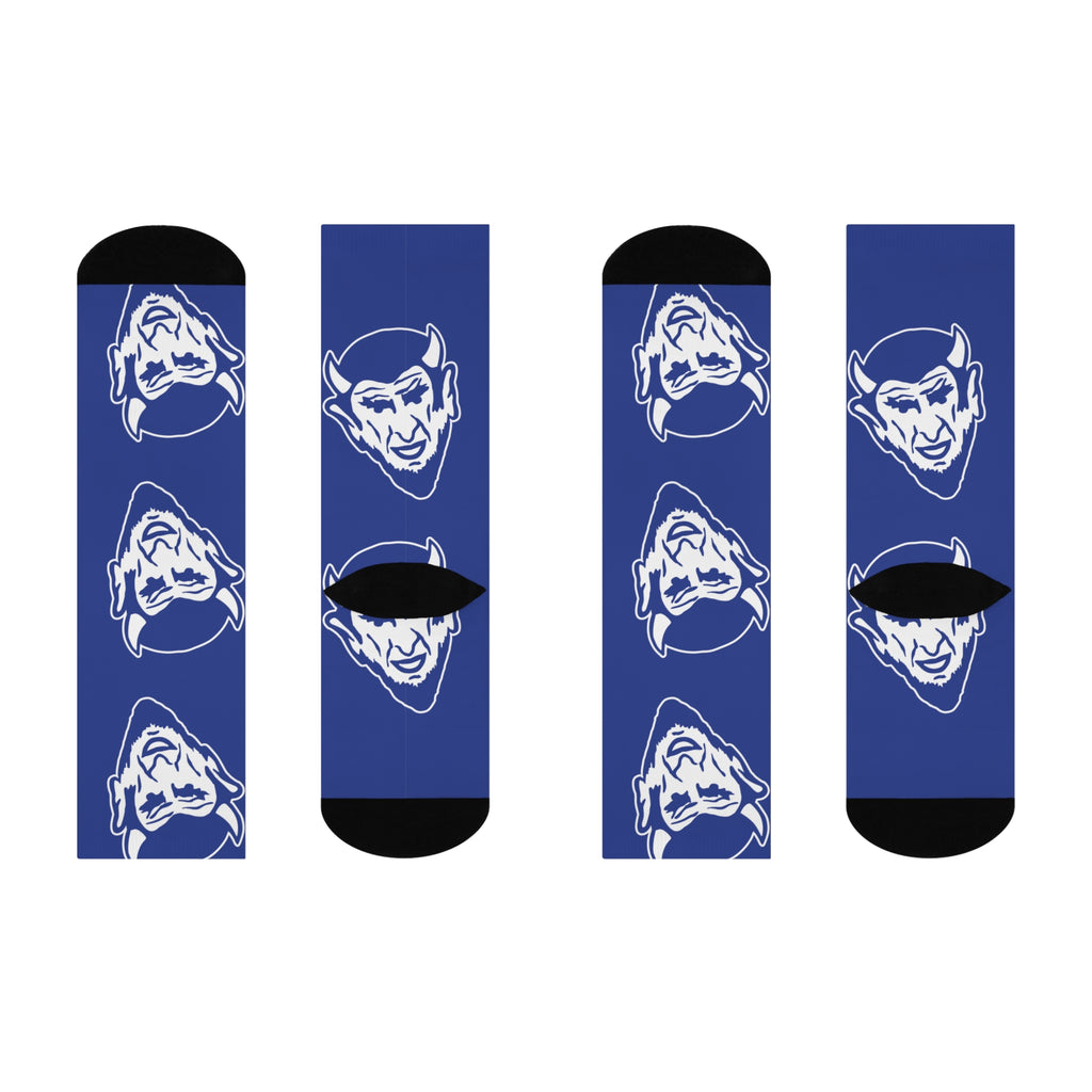 Van Buren High School Blue Devils - Crew Socks - large devil white on blue