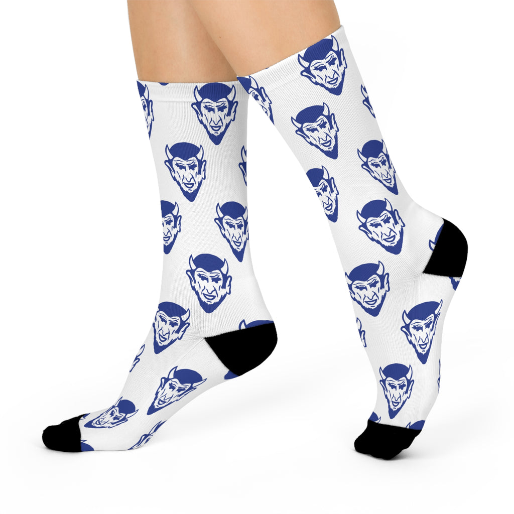 Van Buren High School Blue Devils - Crew Socks - small devil blue on white