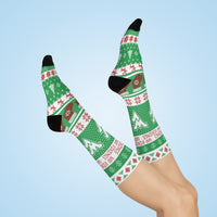 West Vigo HS Vikings - Ugly Christmas Sweater inspired Crew Socks - green