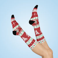 West Vigo HS Vikings - Ugly Christmas Sweater inspired Crew Socks - red