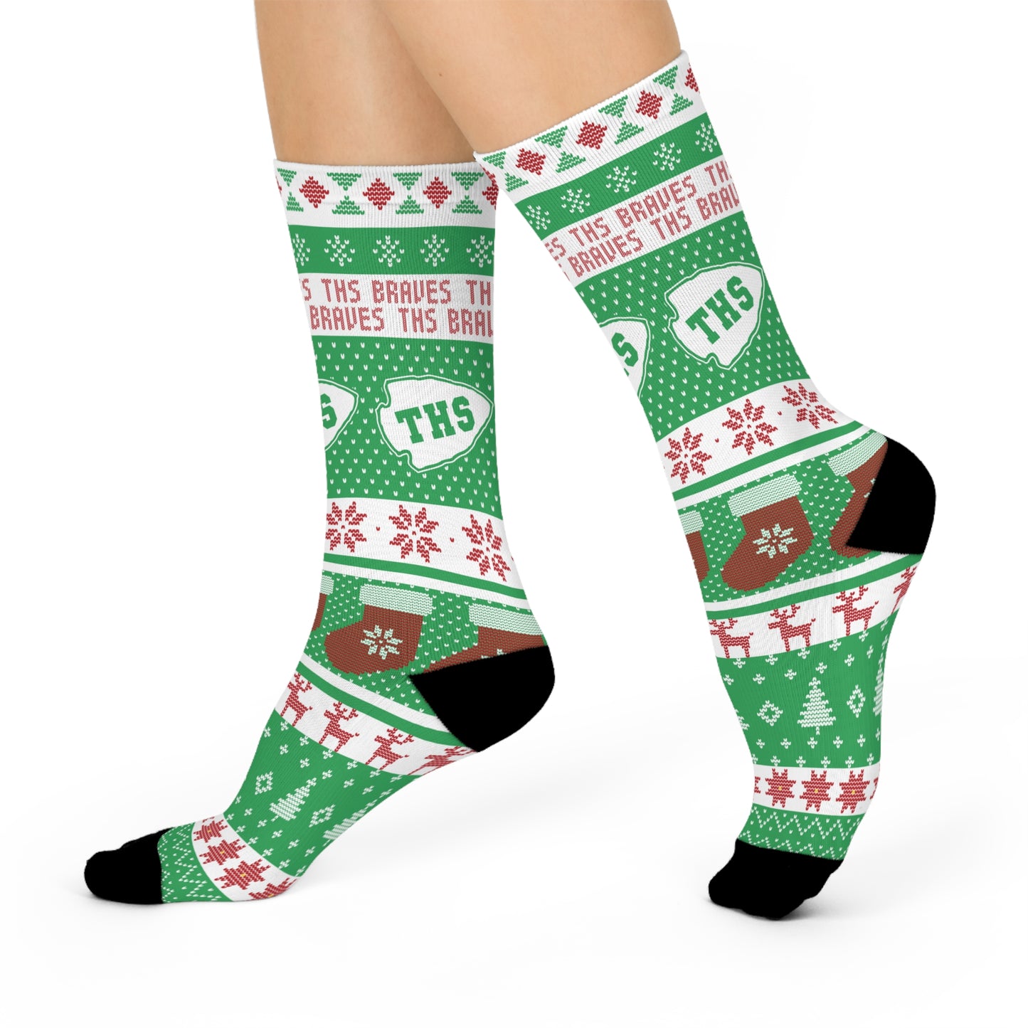 Terre Haute South HS Braves - Ugly Christmas Sweater inspired Crew Socks - green