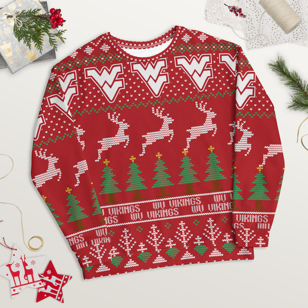 West Vigo HS Vikings - Ugly Christmas inspired Unisex Sweatshirt (red)