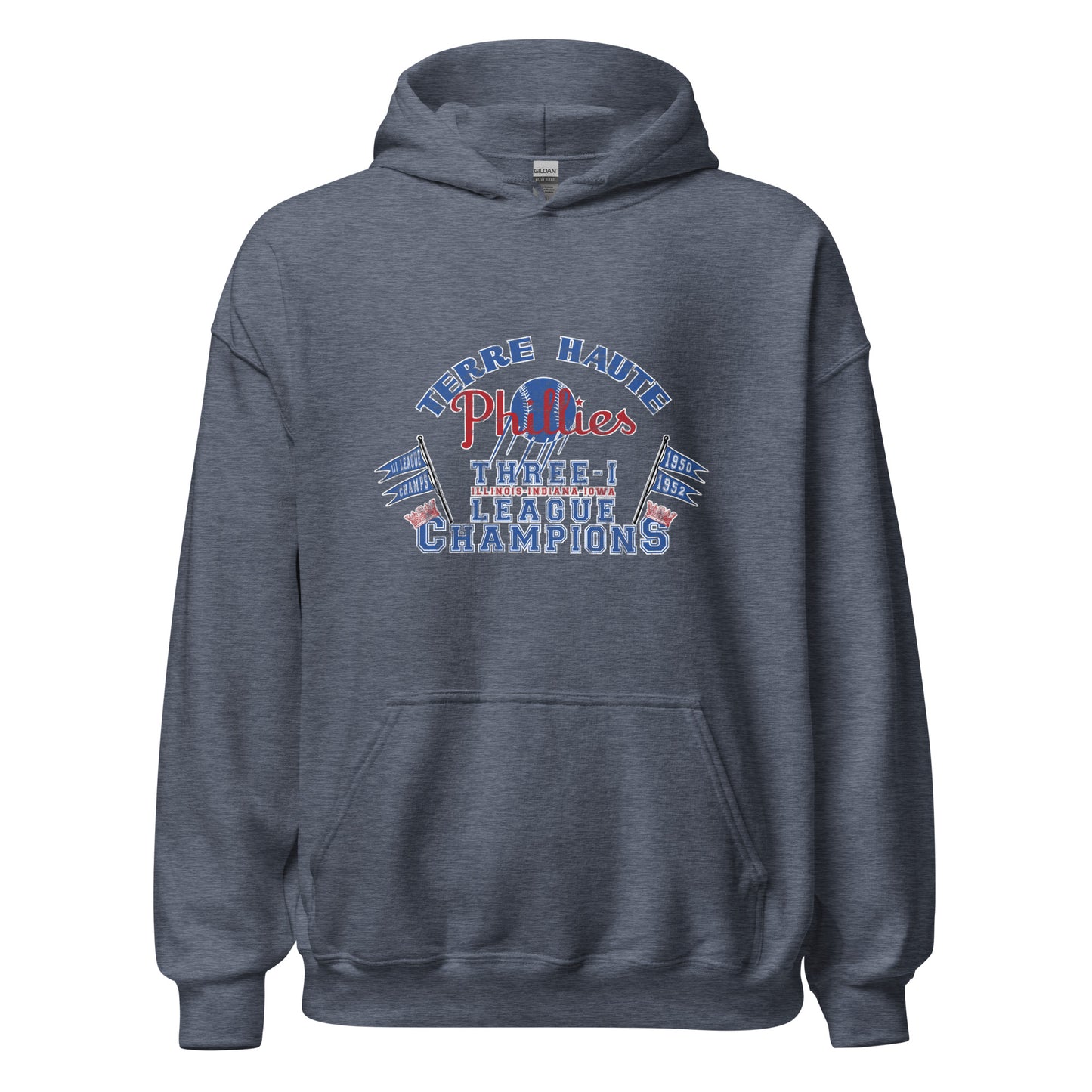 Terre Haute Phillies Baseball (distressed) / League Champs - Terre Haute Indiana  -  Unisex Hoodie