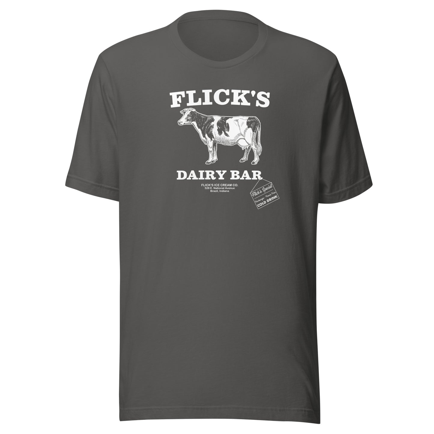 Flick’s Drive-In / Dairy Bar - cow design (white) - Brazil Indiana  -  Short-Sleeve Unisex T-Shirt