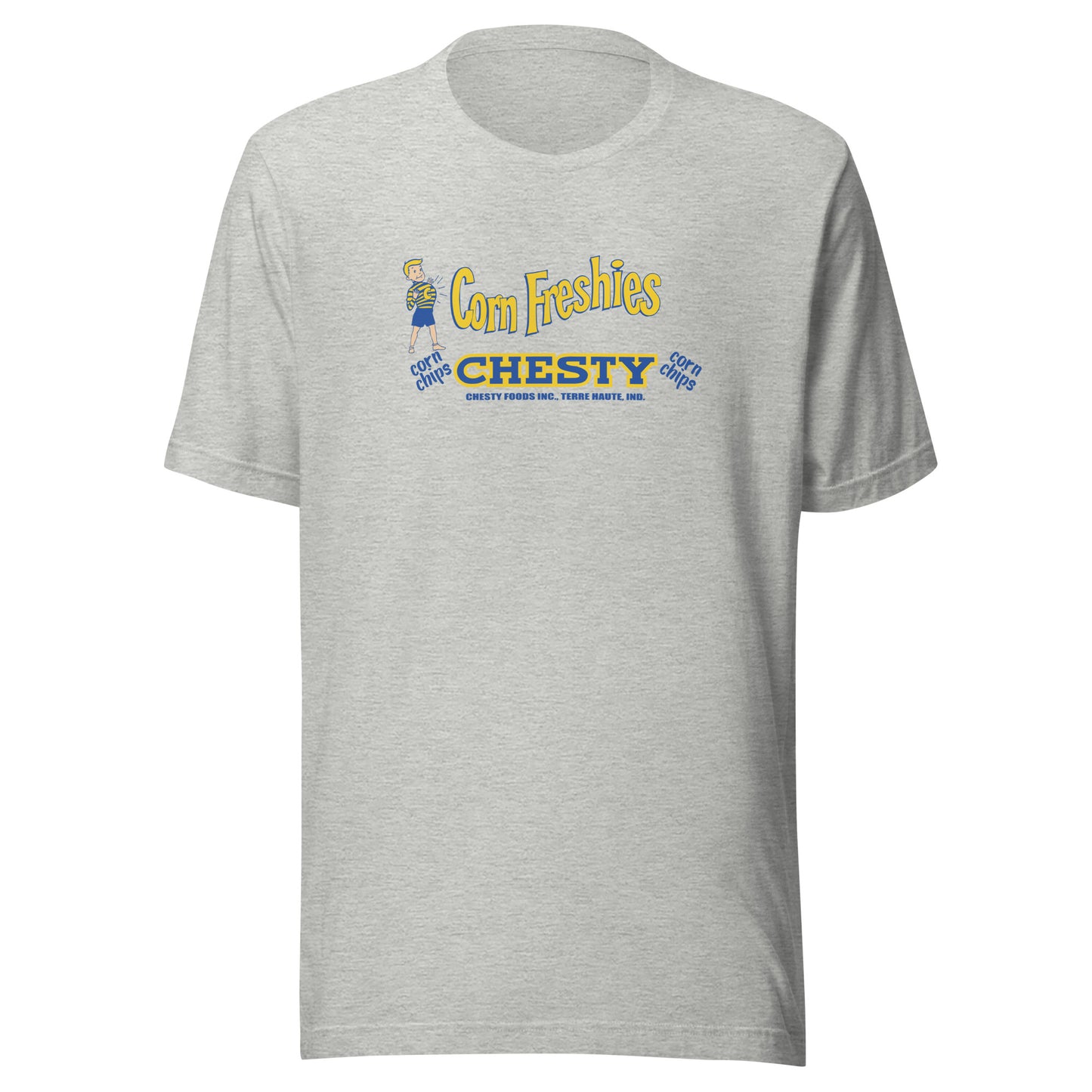 Chesty Corn Chips / Chesty Foods (blue/yellow) - Terre Haute Indiana  -  Short-Sleeve Unisex T-Shirt