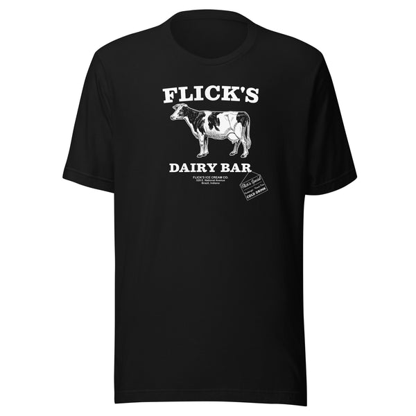 Flick’s Drive-In / Dairy Bar - cow design (white) - Brazil Indiana  -  Short-Sleeve Unisex T-Shirt