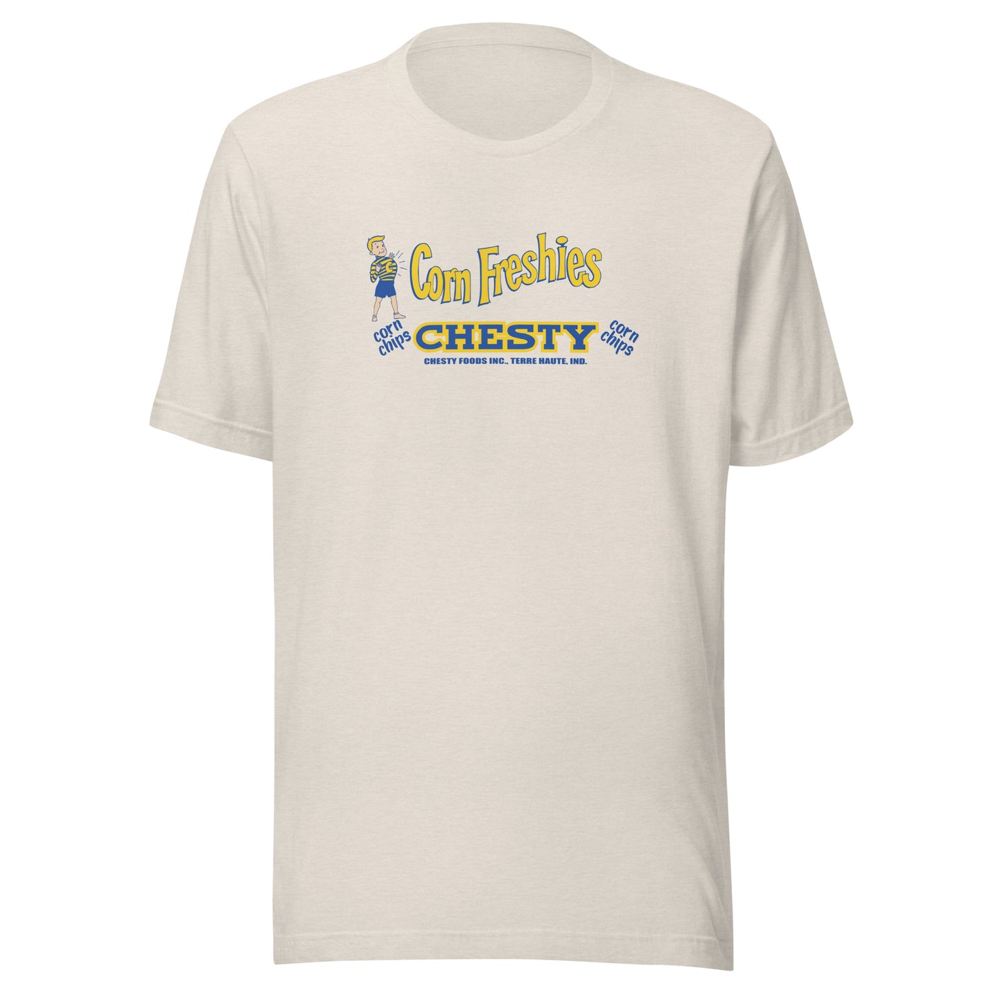 Chesty Corn Chips / Chesty Foods (blue/yellow) - Terre Haute Indiana  -  Short-Sleeve Unisex T-Shirt