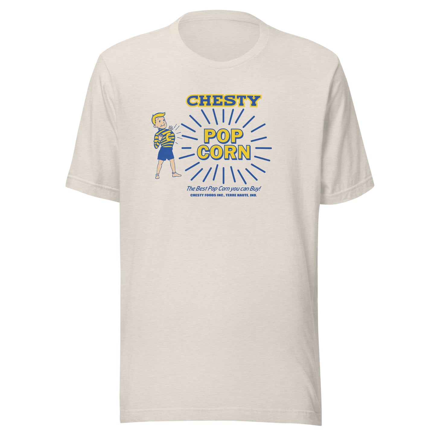 Chesty Pop Corn / Chesty Foods (blue/yellow) - Terre Haute Indiana  -  Short-Sleeve Unisex T-Shirt