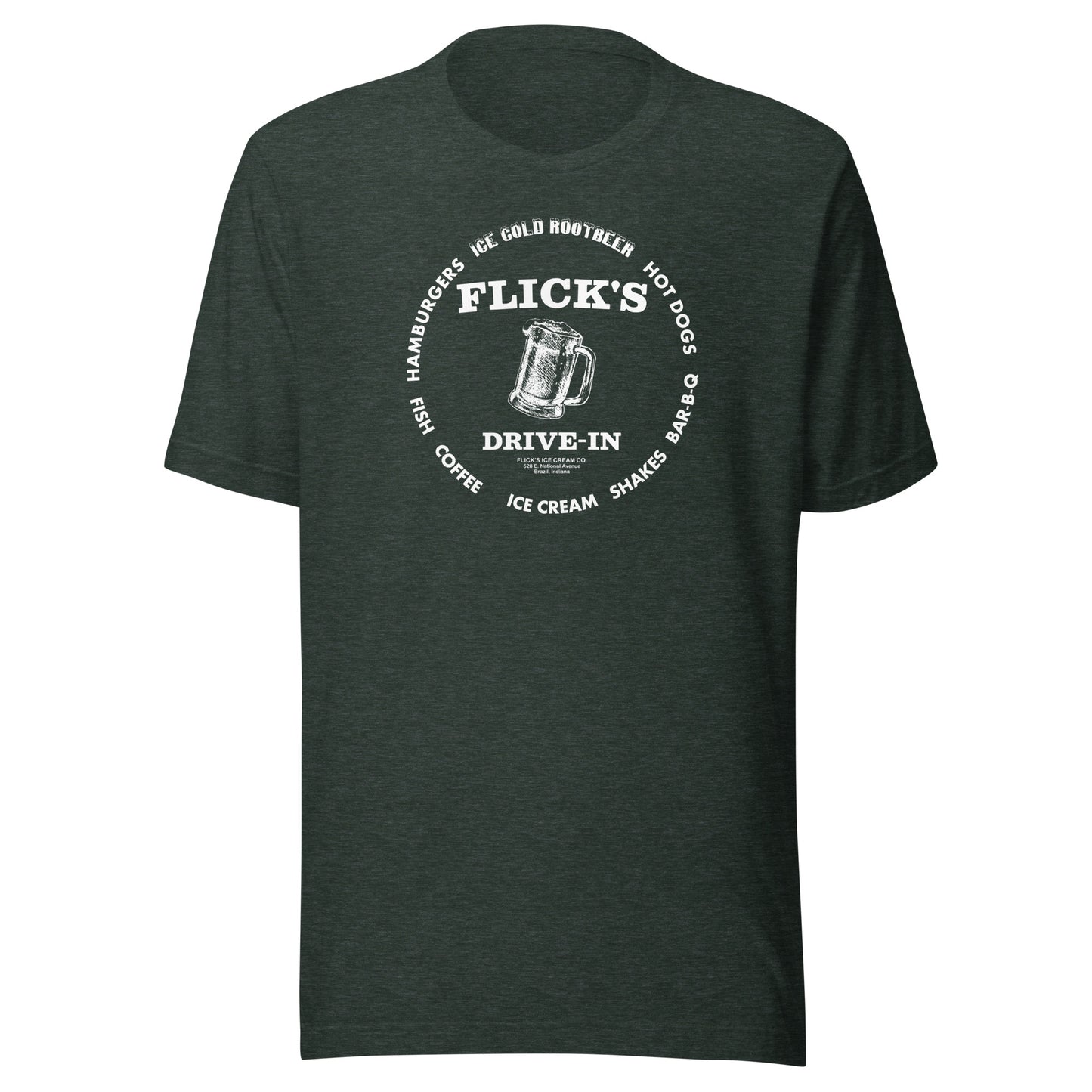 Flick’s Drive-In / Dairy Bar - rootbeer mug design (white) - Brazil Indiana  -  Short-Sleeve Unisex T-Shirt