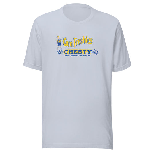 Chesty Corn Chips / Chesty Foods (blue/yellow) - Terre Haute Indiana  -  Short-Sleeve Unisex T-Shirt