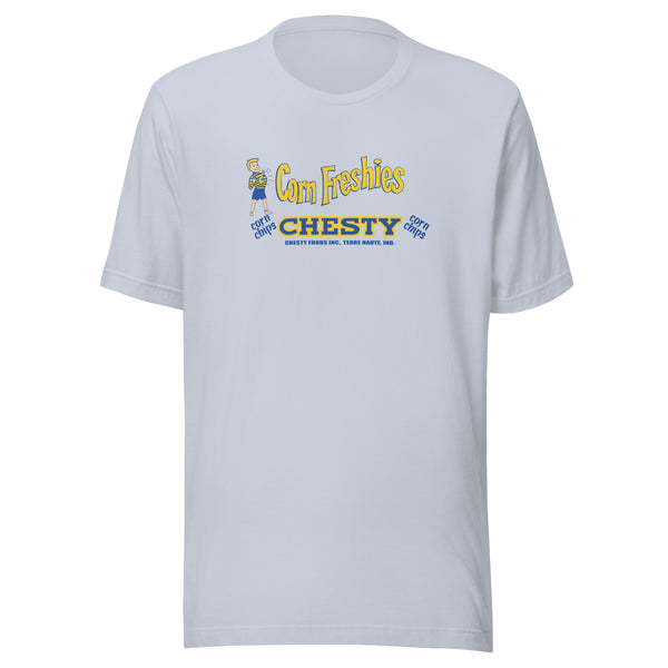 Chesty Corn Chips / Chesty Foods (blue/yellow) - Terre Haute Indiana  -  Short-Sleeve Unisex T-Shirt