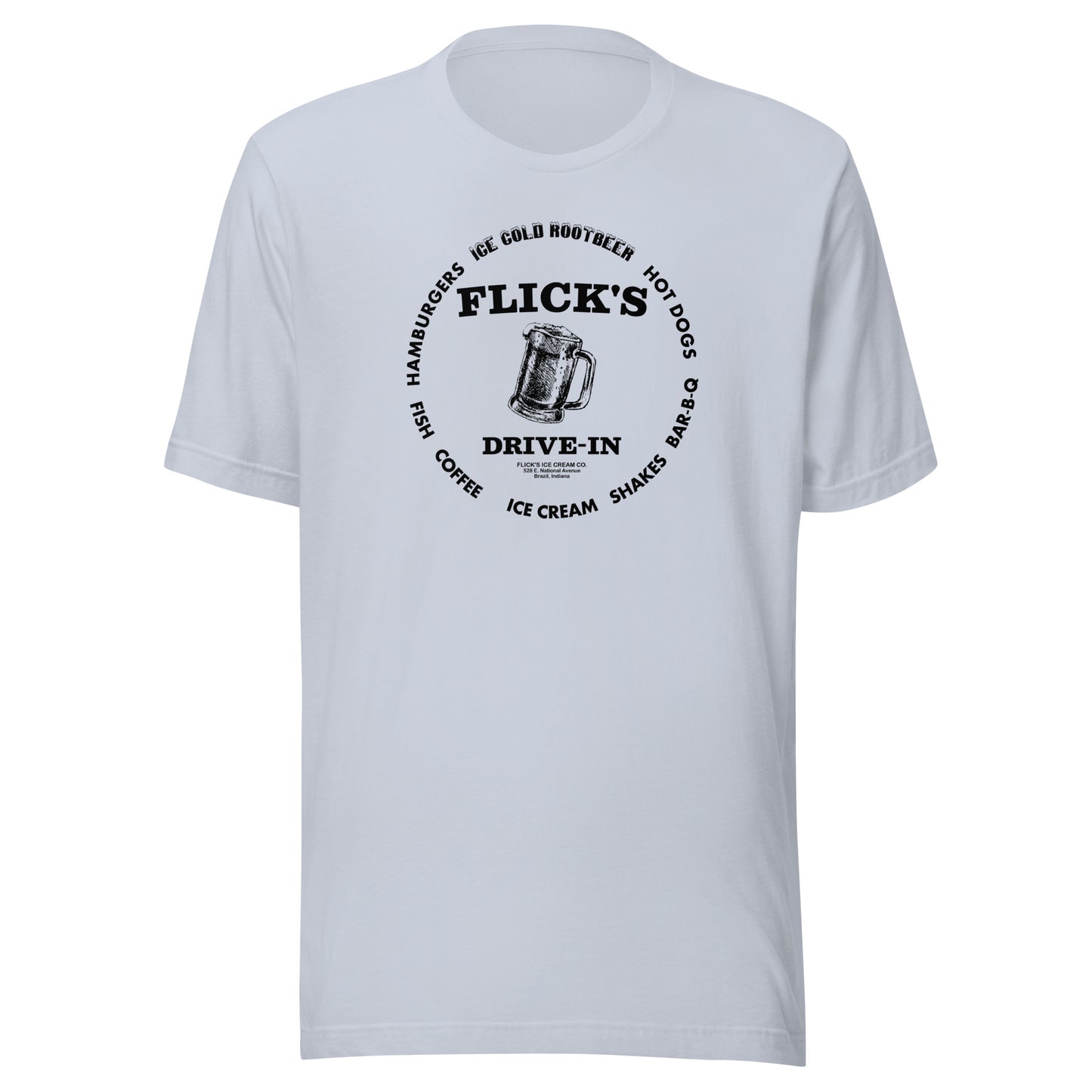 Flick’s Drive-In / Dairy Bar - rootbeer mug design (black) - Brazil Indiana  -  Short-Sleeve Unisex T-Shirt