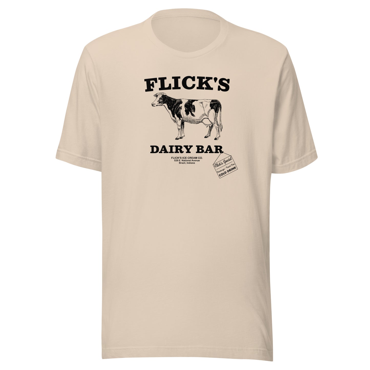 Flick’s Drive-In / Dairy Bar - cow design (black) - Brazil Indiana  -  Short-Sleeve Unisex T-Shirt