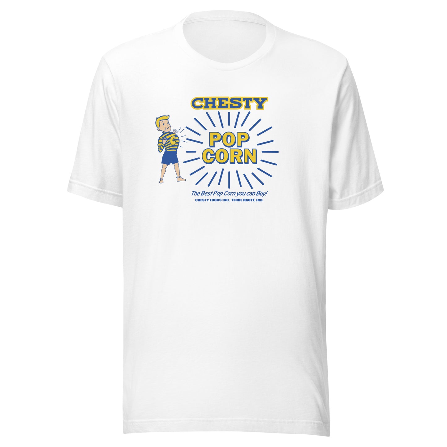 Chesty Pop Corn / Chesty Foods (blue/yellow) - Terre Haute Indiana  -  Short-Sleeve Unisex T-Shirt