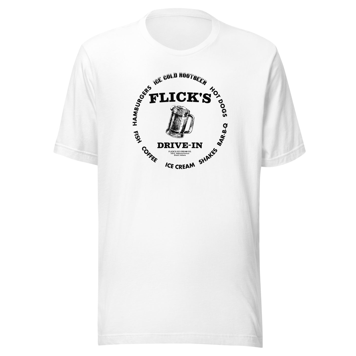 Flick’s Drive-In / Dairy Bar - rootbeer mug design (black) - Brazil Indiana  -  Short-Sleeve Unisex T-Shirt