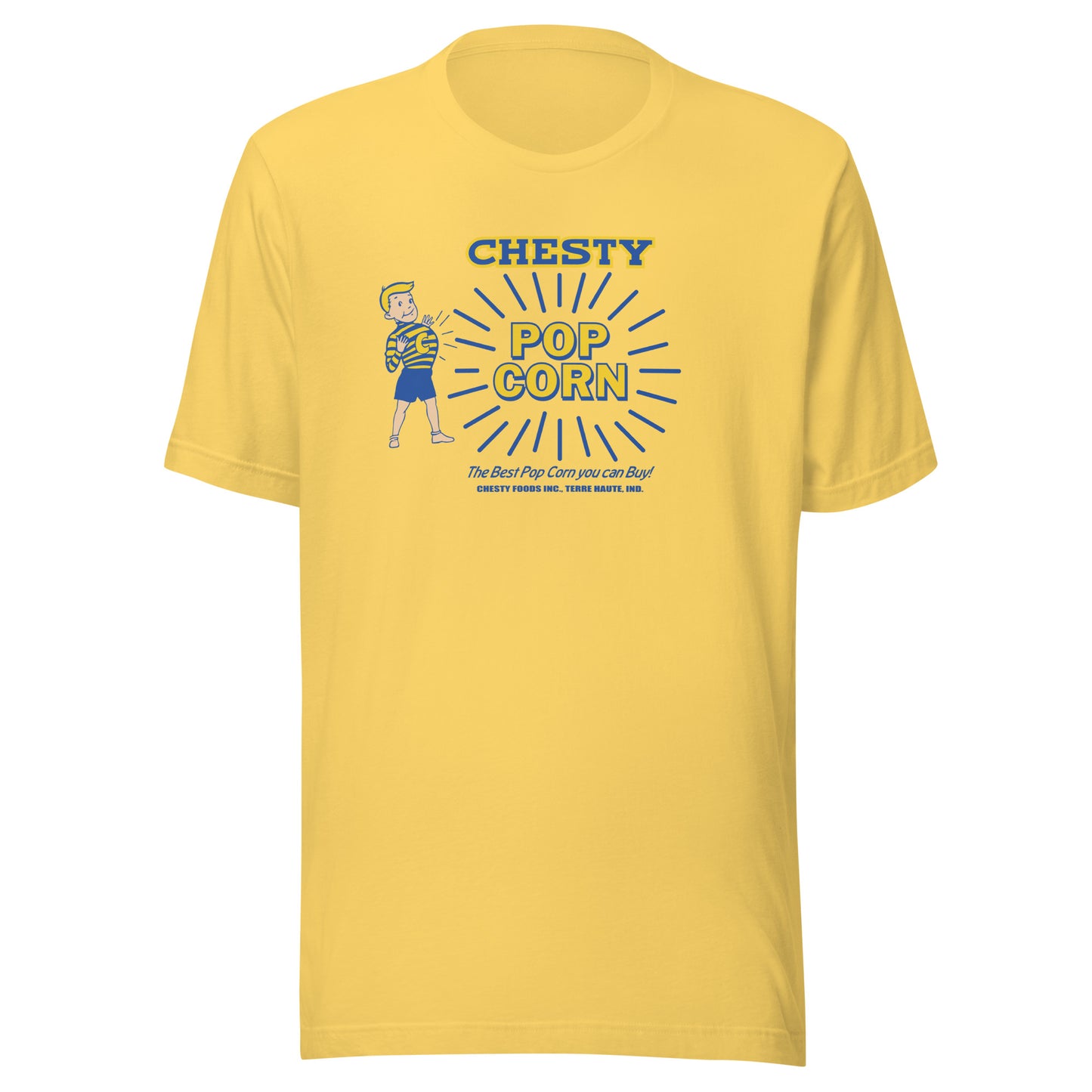 Chesty Pop Corn / Chesty Foods (blue/yellow) - Terre Haute Indiana  -  Short-Sleeve Unisex T-Shirt