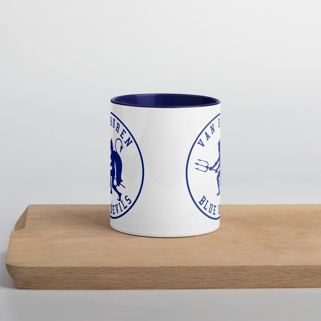 Van Buren HS Blue Devils - mascot design 2  -  Coffee Mug (white with blue accent)