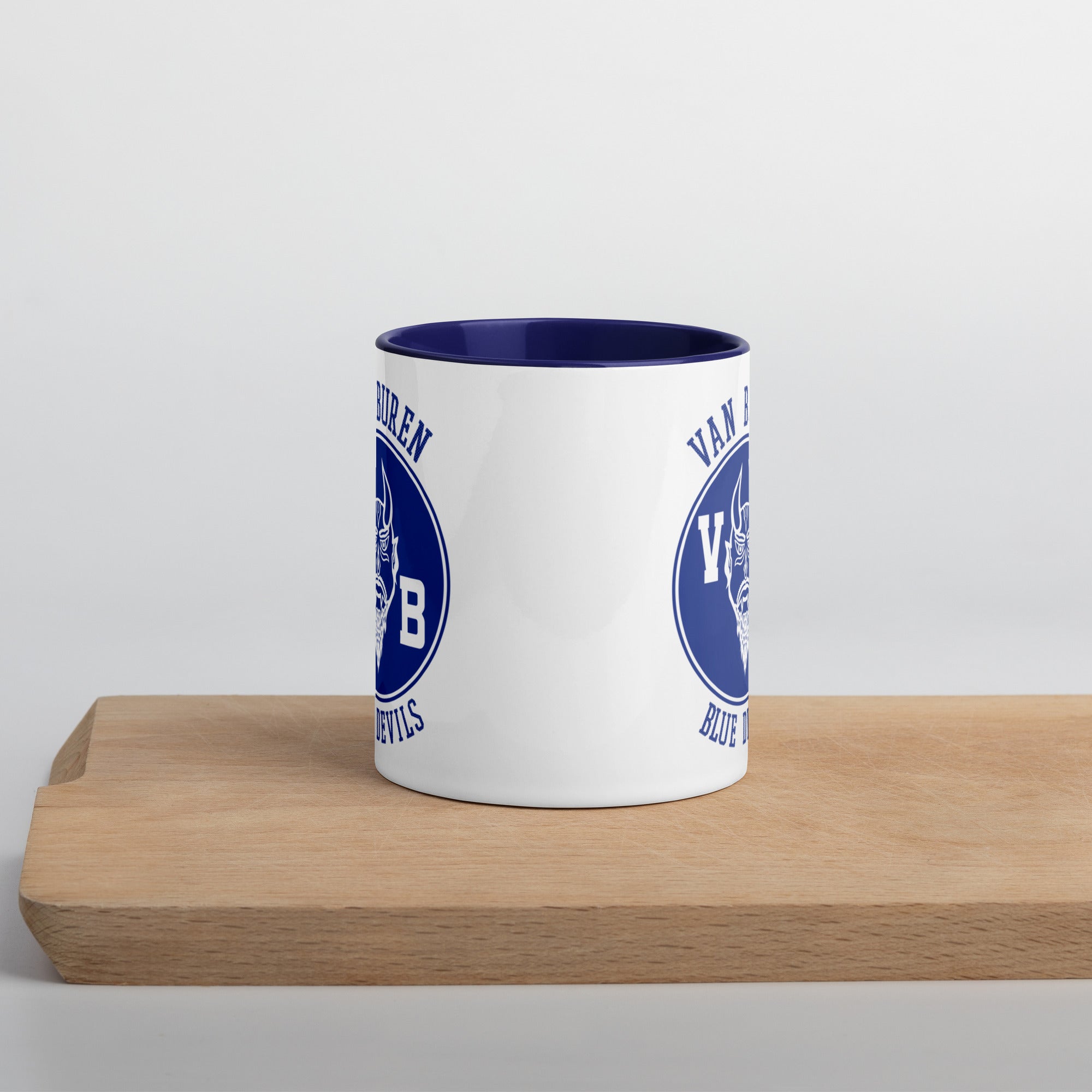 Van Buren HS Blue Devils - center court design  -  Coffee Mug (white with blue accent)