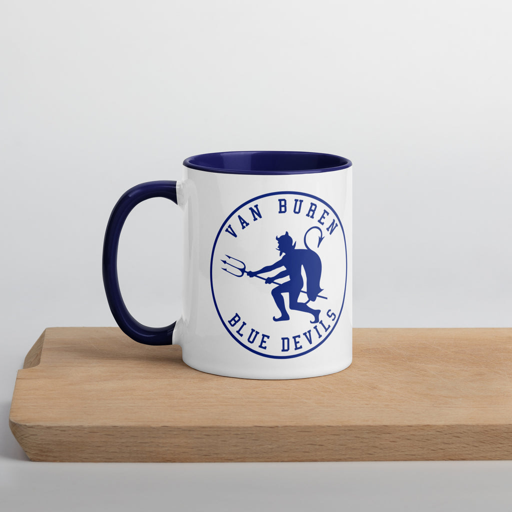 Van Buren HS Blue Devils - mascot design 2  -  Coffee Mug (white with blue accent)