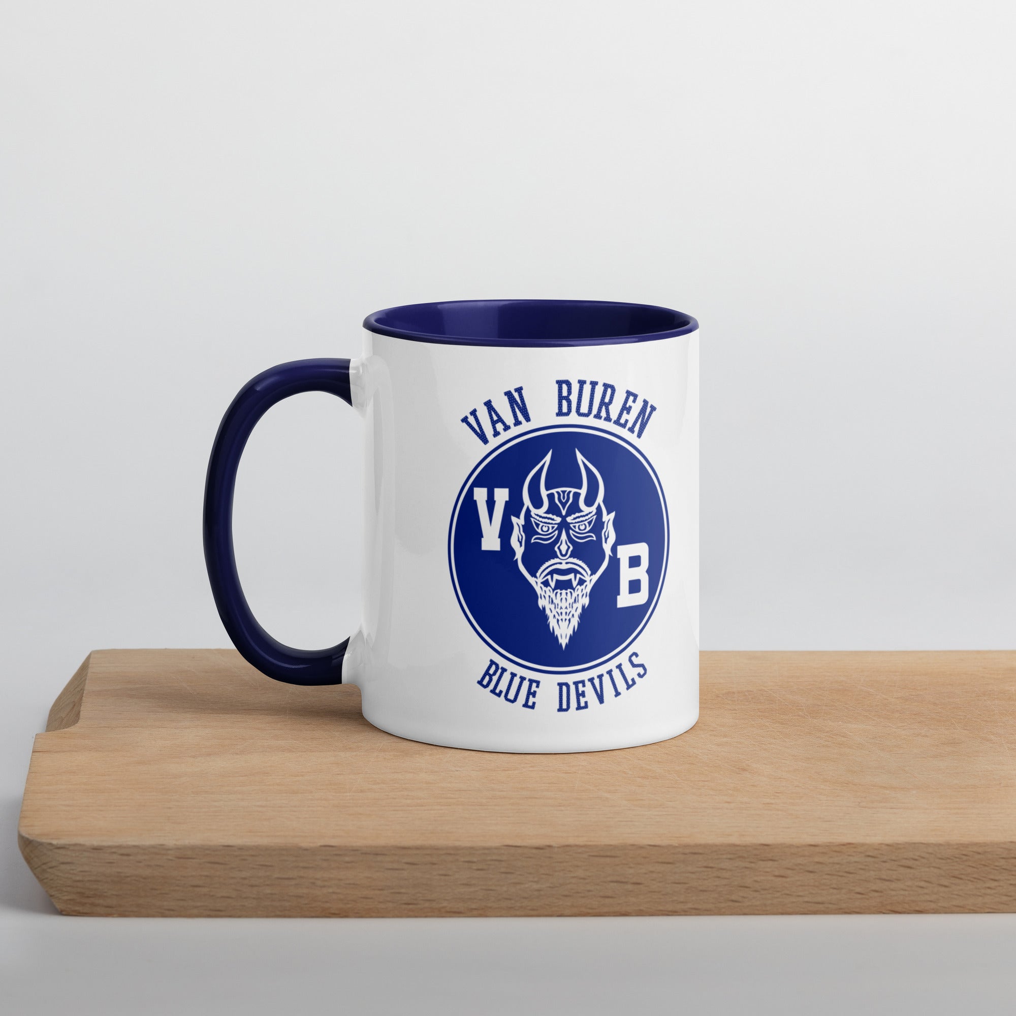 Van Buren HS Blue Devils - center court design  -  Coffee Mug (white with blue accent)