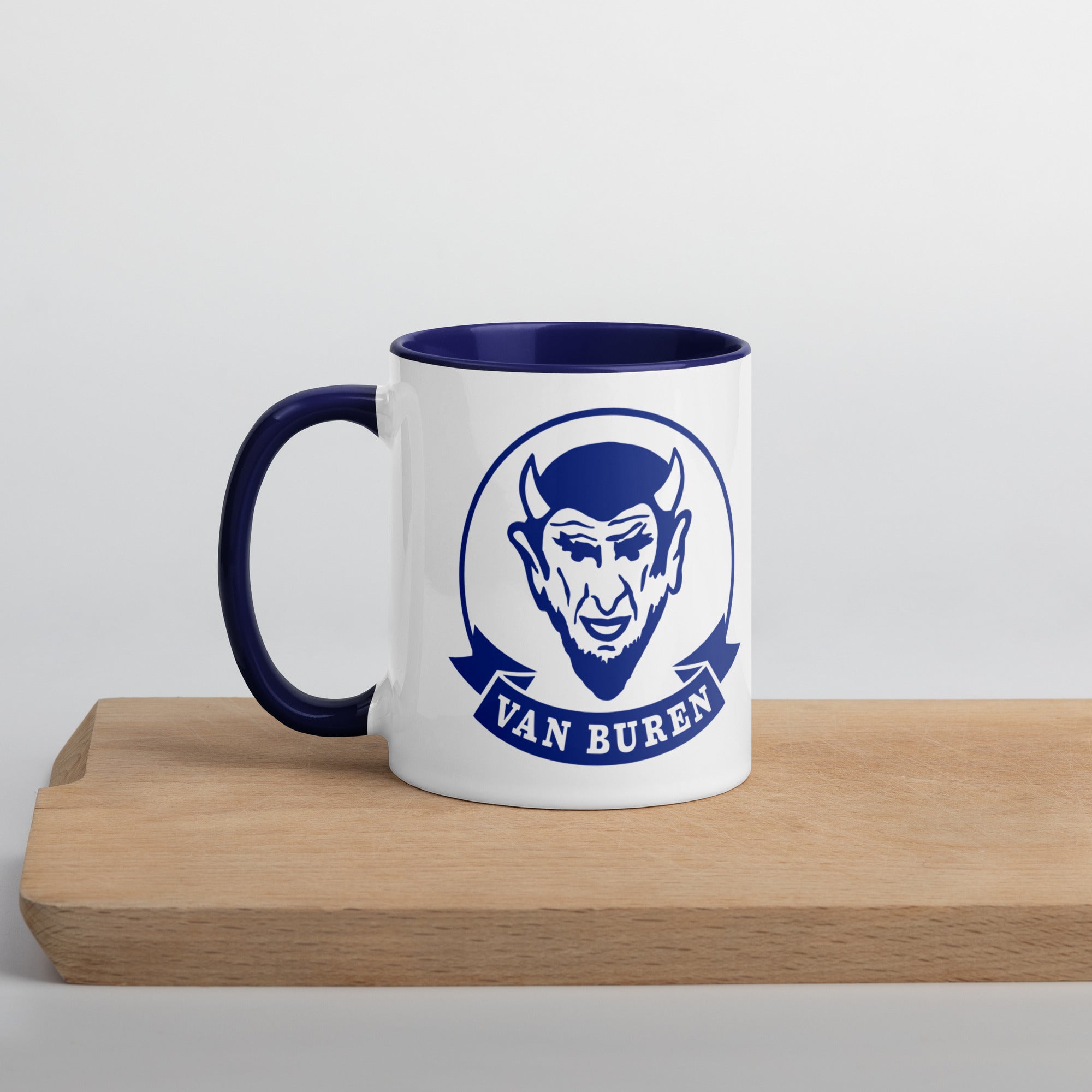 Van Buren HS Blue Devils - mascot design  -  Coffee Mug (white with blue accent)