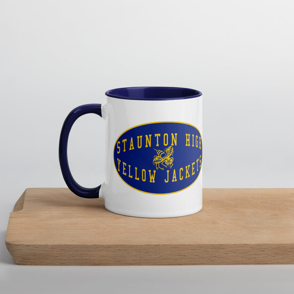 Staunton HS Yellow Jackets - mascot shield  -  Coffee Mug (white with blue accent)