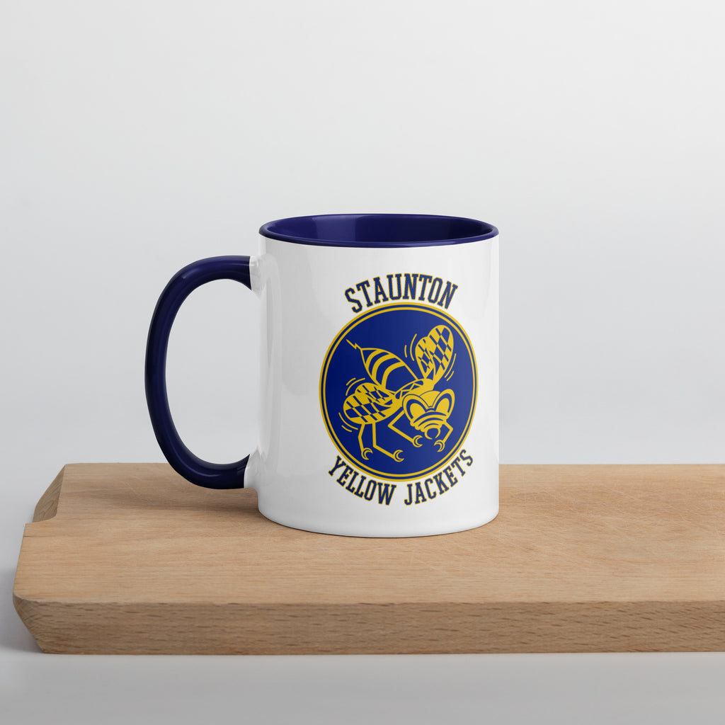 Staunton HS Yellow Jackets - center court design  -  Coffee Mug (white with blue accent)