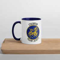 Staunton HS Yellow Jackets - center court design  -  Coffee mug (white with blue accent)