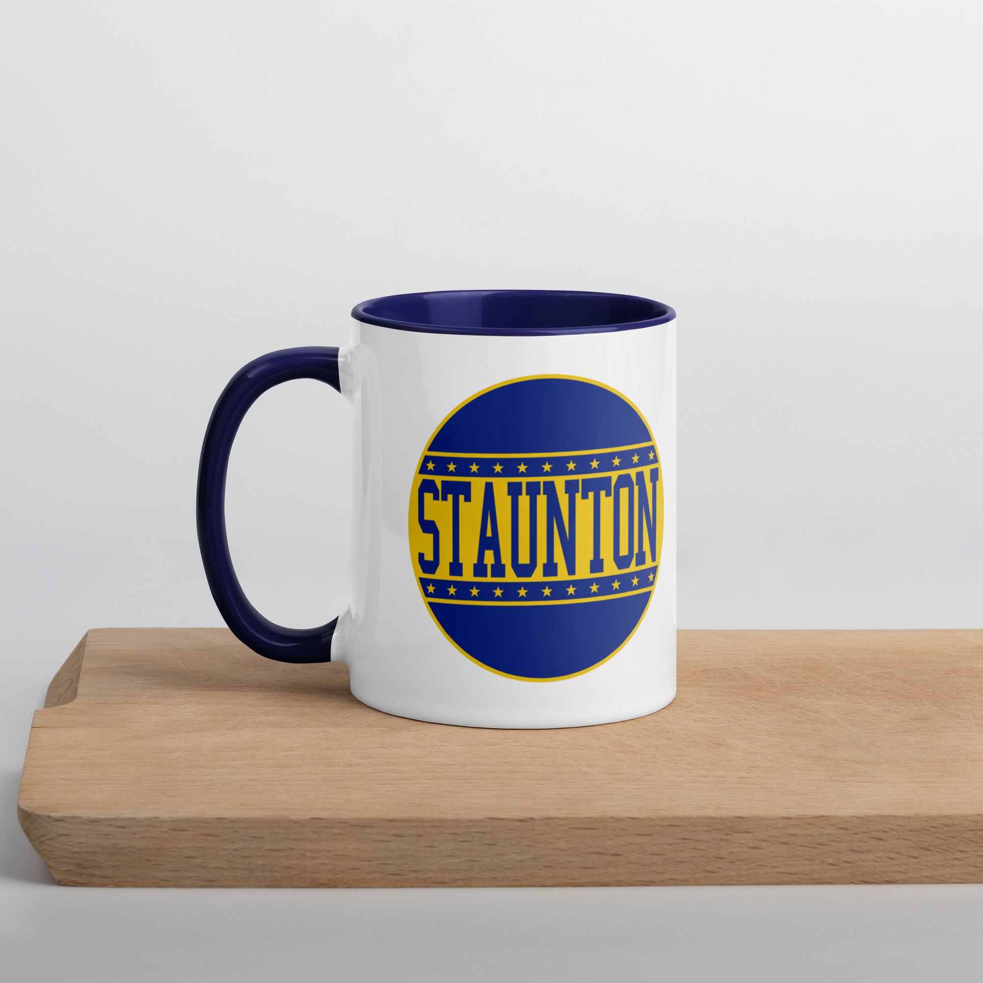 Staunton HS Yellow Jackets - button design  -  Coffee Mug (white with blue accent)