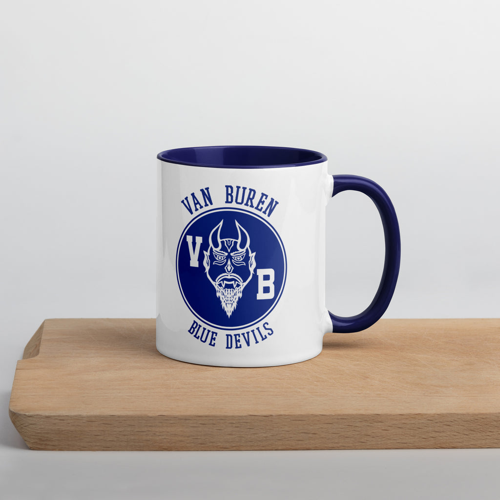 Van Buren HS Blue Devils - center court design  -  Coffee Mug (white with blue accent)