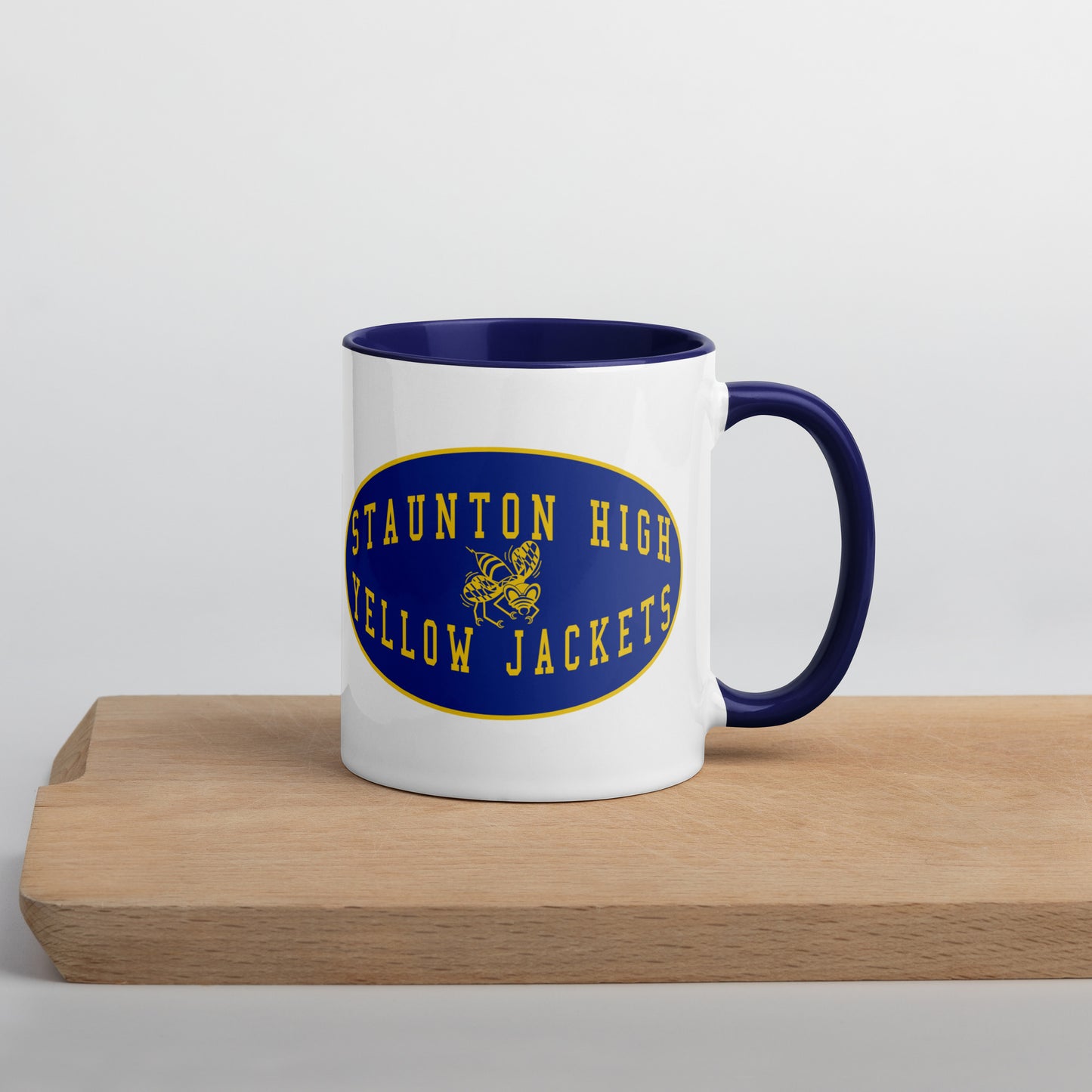 Staunton HS Yellow Jackets - mascot shield  -  Coffee mug (white with blue accent)