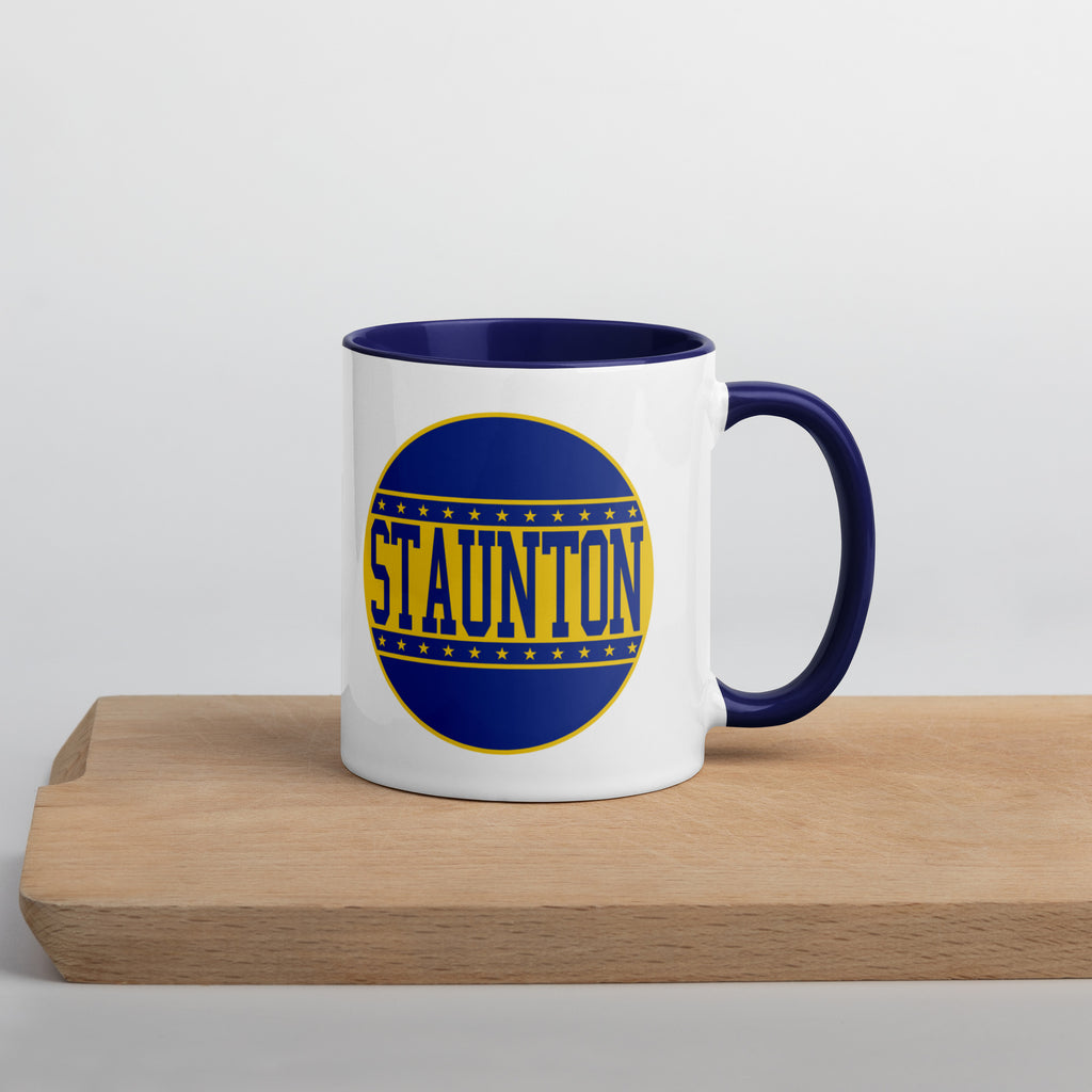 Staunton HS Yellow Jackets - button design  -  Coffee Mug (white with blue accent)
