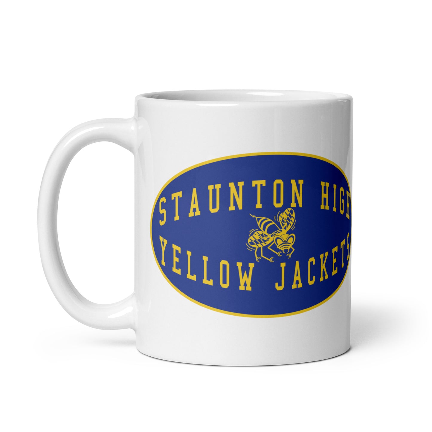 Staunton HS Yellow Jackets - mascot shield design  -  Coffee mug (white)