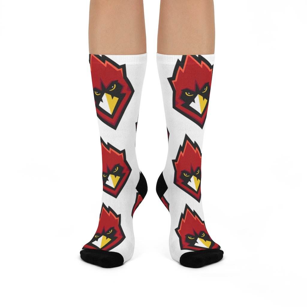 Chrisman HS Cardinals - Crew Socks - large cardinal on white - EdgyHaute