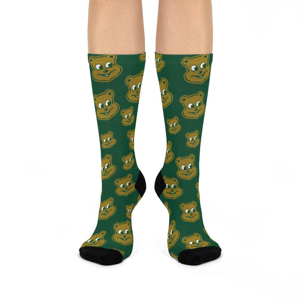 Schulte HS Golden Bears - Crew Socks - small bear on green - EdgyHaute