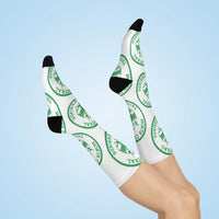 North Central HS Thunderbirds - Crew Socks - large NC green on white - EdgyHaute