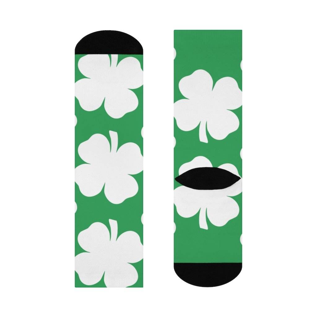 Cloverdale HS Clovers - Crew Socks - large 4-leaf clover on green - EdgyHaute