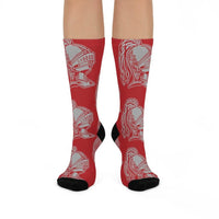 Woodrow Wilson MS Warriors - Crew Socks - large warrior gray on red - EdgyHaute