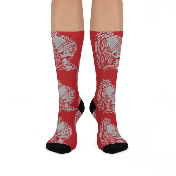 Woodrow Wilson MS Warriors - Crew Socks - large warrior gray on red - EdgyHaute