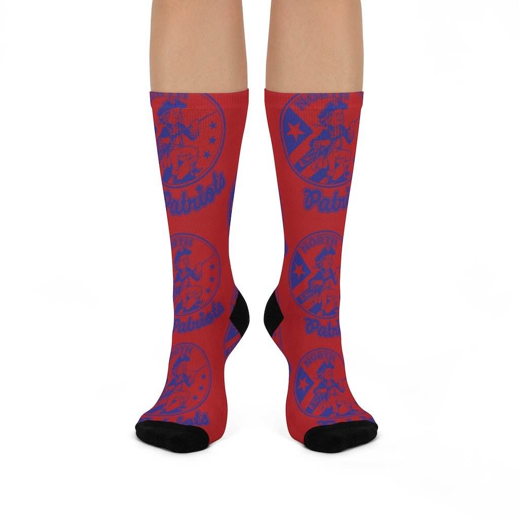 Terre Haute North HS Patriots - Crew Socks - patriot blue on red - EdgyHaute