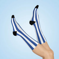 North Vermillion HS Falcons - Crew Socks - blue and white stripes - EdgyHaute