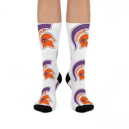 Kansas/Shiloh/Oakland Tri-County Titans - Crew Socks - large titans on white - EdgyHaute