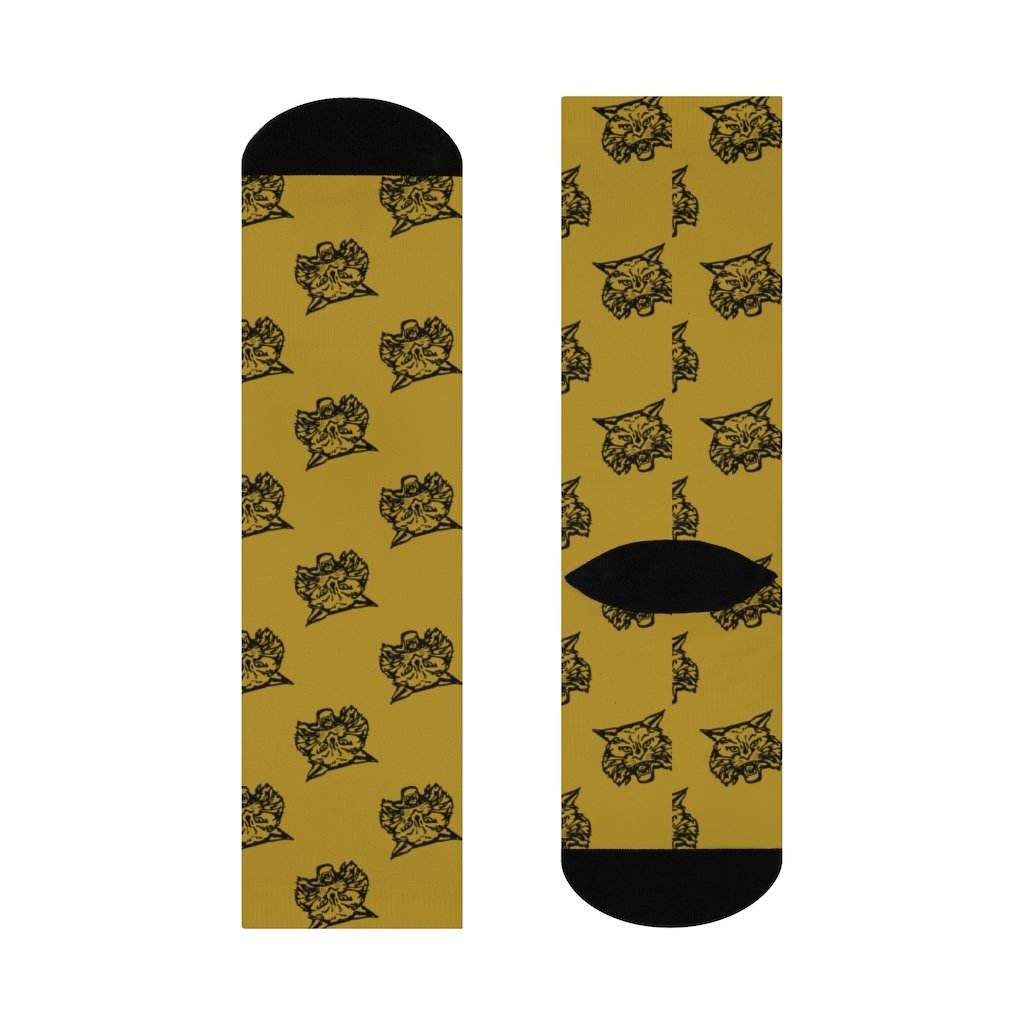 South Vermillion HS Wildcats - Crew Socks - wildcat black on gold - EdgyHaute