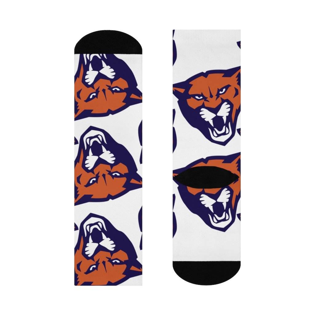 North Putnam HS Cougars - Crew Socks - large cougar on white - EdgyHaute