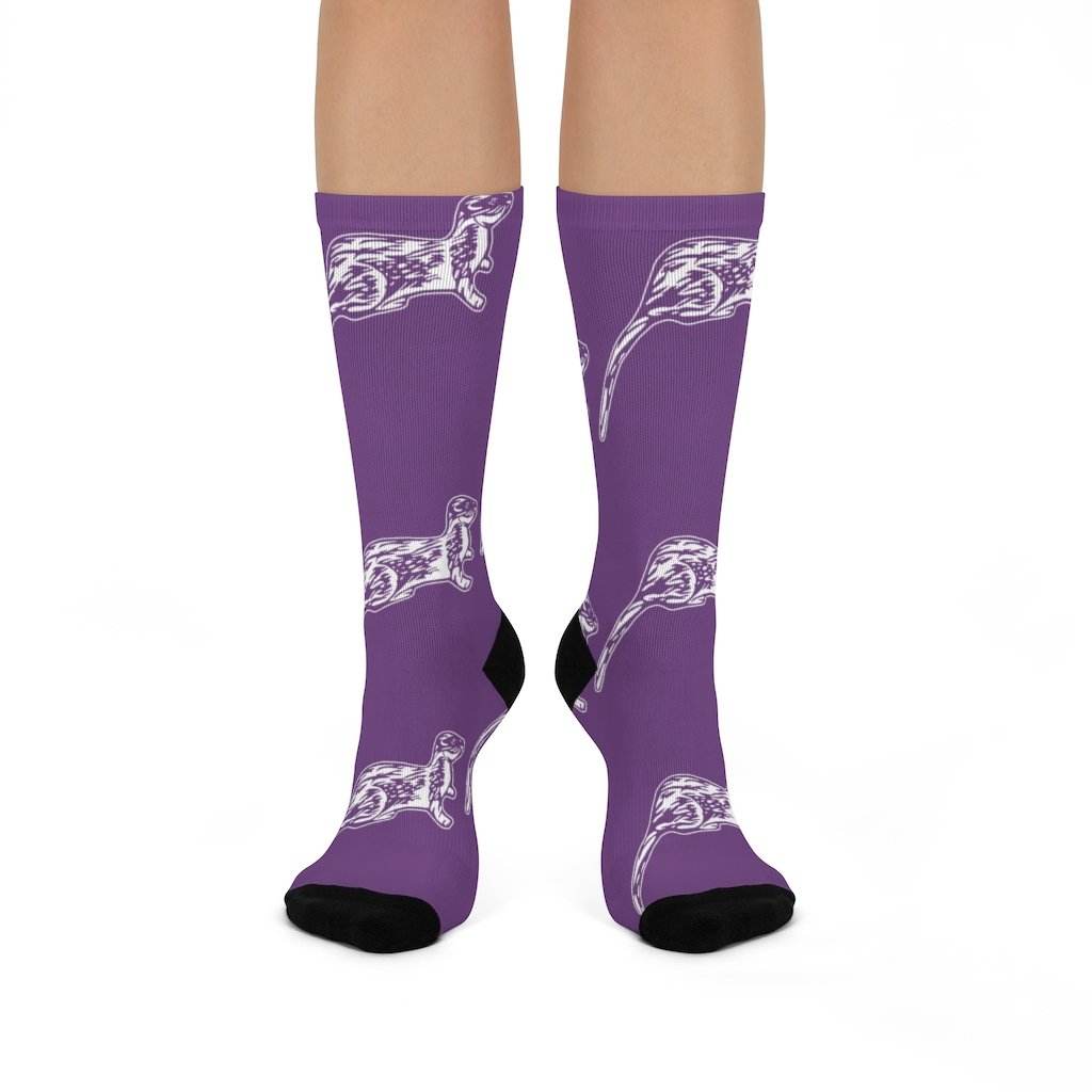 Otter Creek MS Otters - Crew Socks - large otter white on purple - EdgyHaute