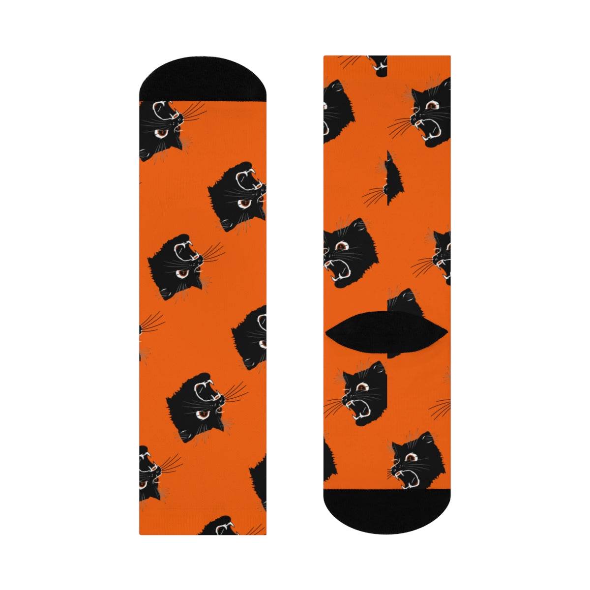 Gerstmeyer Black Cats - Crew Socks - small cat on orange - EdgyHaute