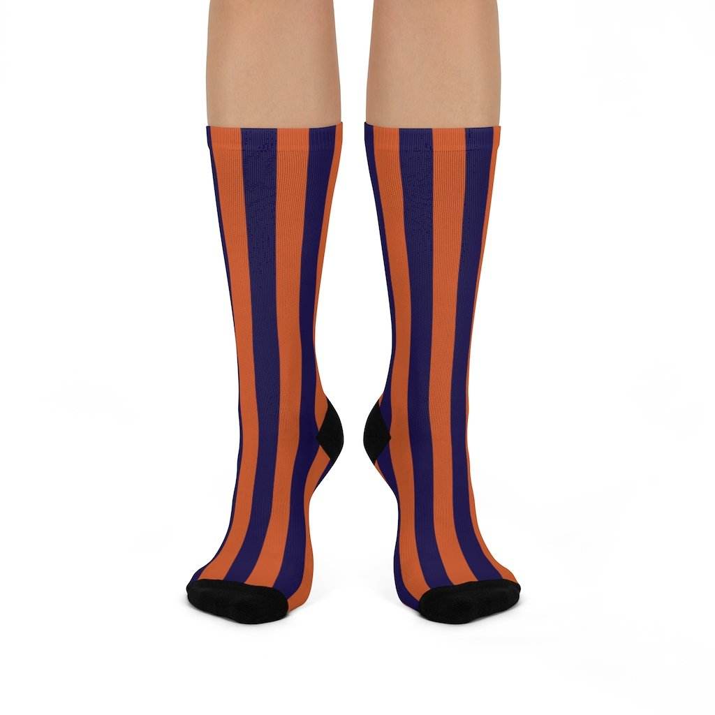 North Putnam HS Cougars - Crew Socks - navy and orange stripes - EdgyHaute