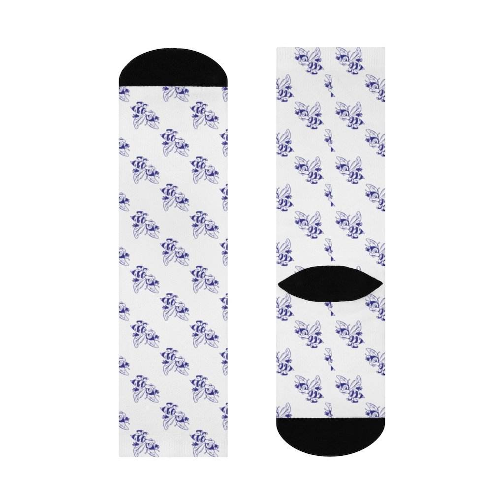 Honey Creek MS Bees - Crew Socks - blue on white - EdgyHaute