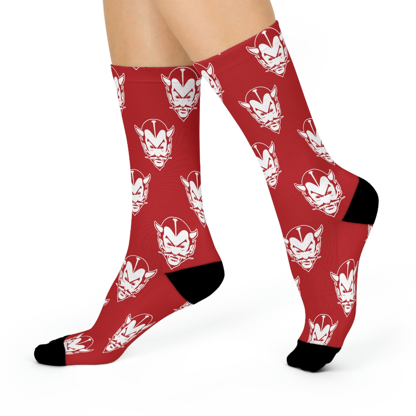 Brazil HS Red Devils - Crew Socks - small devil white on red - EdgyHaute